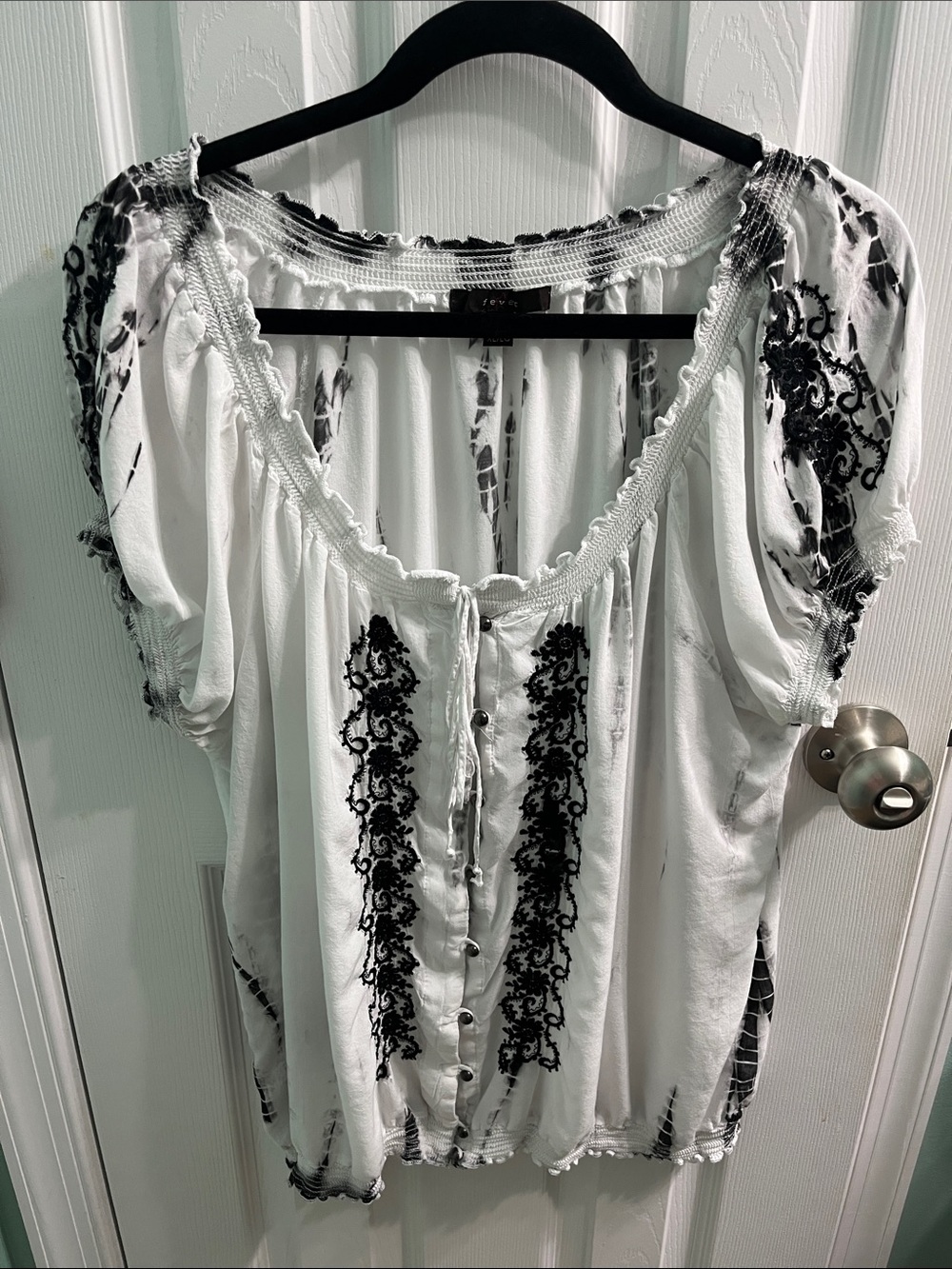 Fever White Top with Black Embroidered Panels